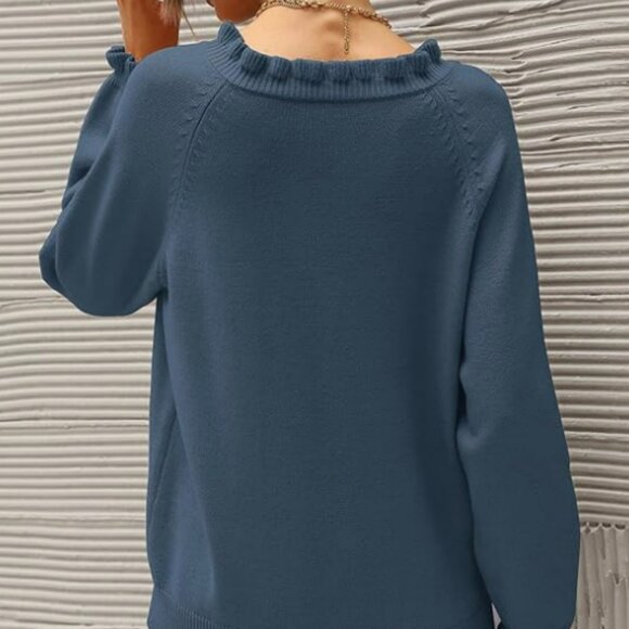 BTFBM Women's Ruffle Crew Neck Sweater Blue | Large - Picture 2 of 9